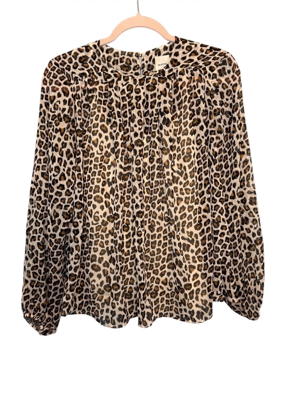 Maeve Anthropologie Leopard Print Pleated Peasant Blouse XS